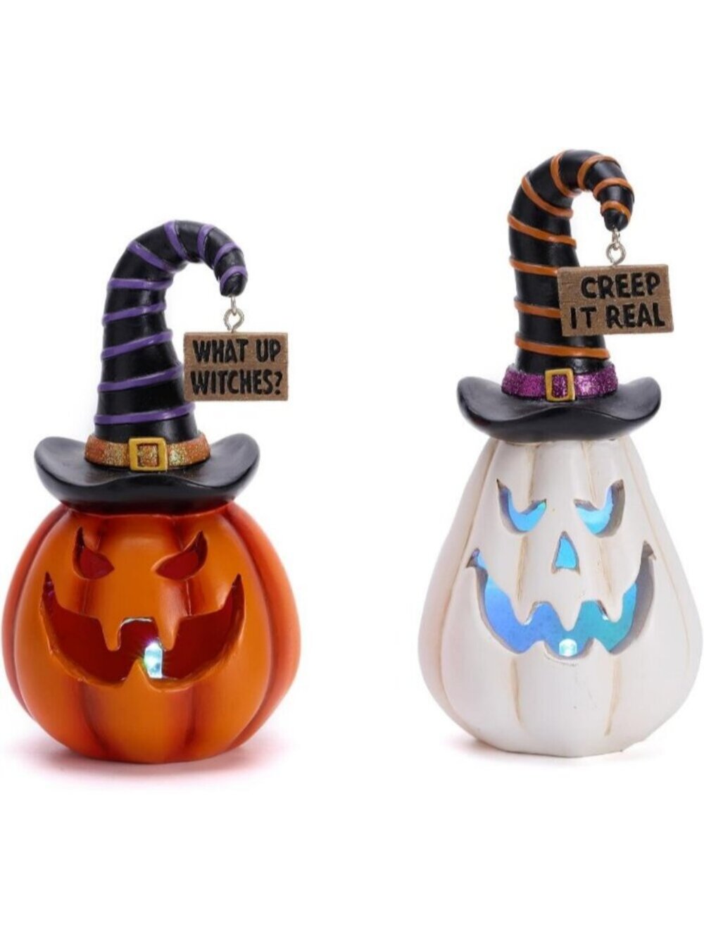 Halloween Pumpkin Decorations with LED Lights Large 2Pcs Resin Halloween 6.5inch
